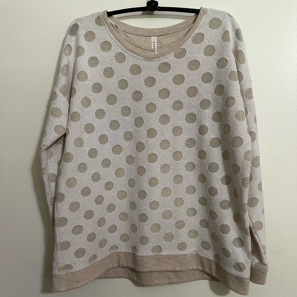 Kenzie Pieces Tops - Kenzie Pieces Cream & Beige Polka-dot French Terry Pullover Top, Size L